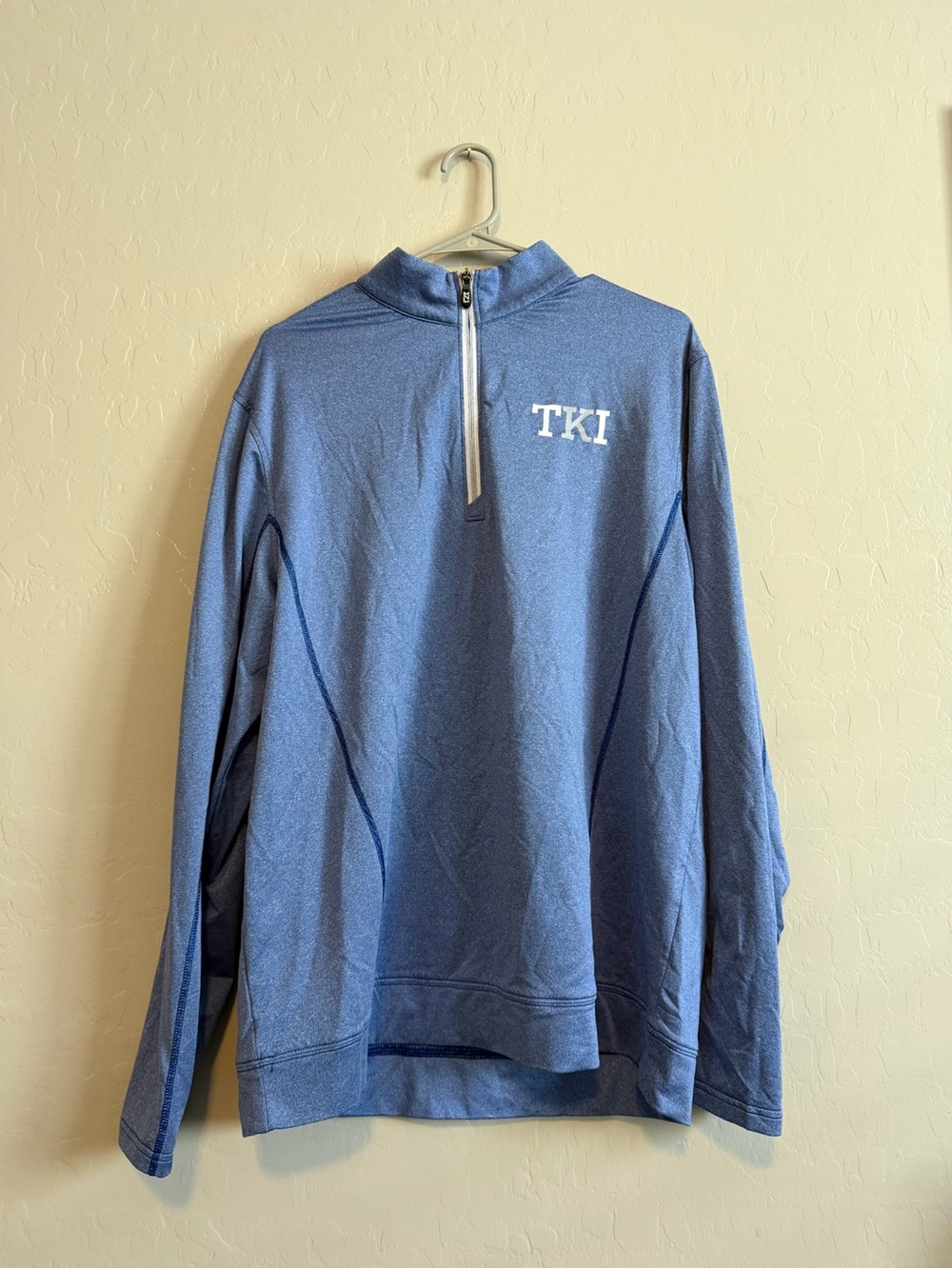 Cutter & Buck Heathered Blue Quarter-Zip Pullover with Striped Collar
